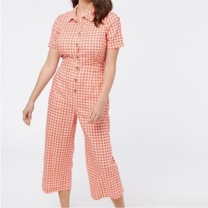Joanie Clothing Coral Peach Gingham Jumpsuit Cotton Size 10